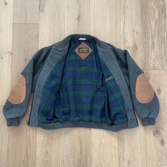 Vintage Eddie Bauer Bomber Jacket Men Large 80s 90s Gray Wool Elbow Patch - Picture 7 of 14